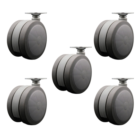 SERVICE CASTER 4'' Gray Heavy Duty Floor Safe Twin Wheel Casters Top Plate, 5PK SCC-TP02S100-TPR-GRY-5